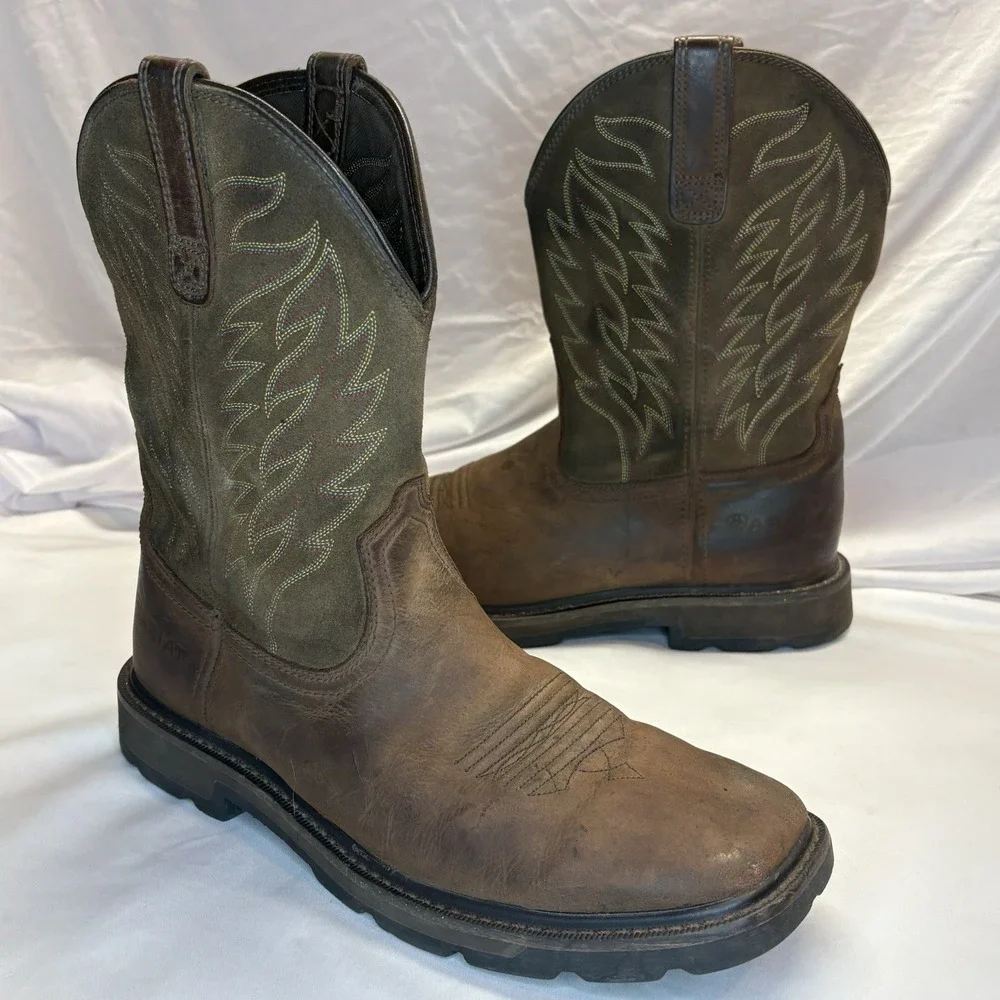 Ariat Boots Mens Size 11 D Groundbreaker Steel Toe Work Brown Leather Pull On